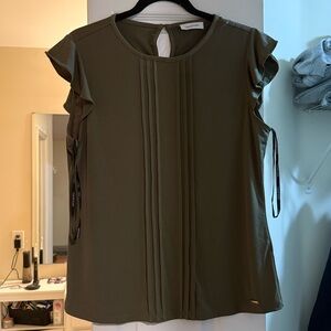 Calvin Klein Olive Green Ruffle Sleeve Blouse